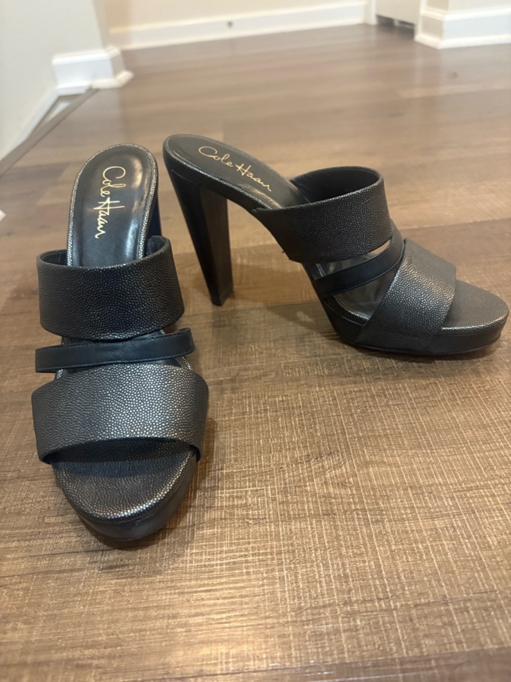 Cole Haan Black Leather High Heel Mule